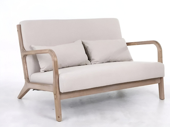 Διθέσιος καναπές με σκελετό από ξύλο Rubber wood και λευκό υφασμάτινο μαξιλάρι 122x85x74 εκ