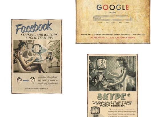Vintage Internet σετ τριών τεμαχίων από ξύλινους χειροποίητους πίνακες