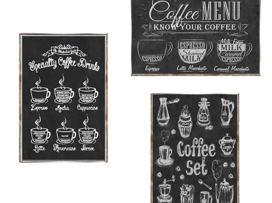 Coffee menu vintage σετ τριών τεμαχίων από ξύλινους χειροποίητους πίνακες