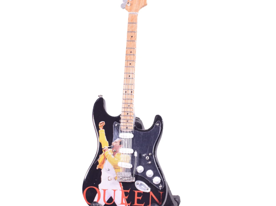 Queen Freddie Mercury χειροποίητη ξύλινη ηλεκτρική κιθάρα μινιατούρα σε βάση 20 εκ