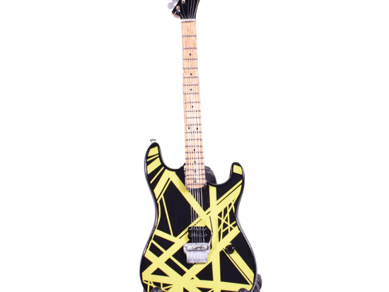 Eddie Van Halen χειροποίητη ξύλινη  ηλεκτρική κιθάρα μινιατούρα σε βάση 20 εκ