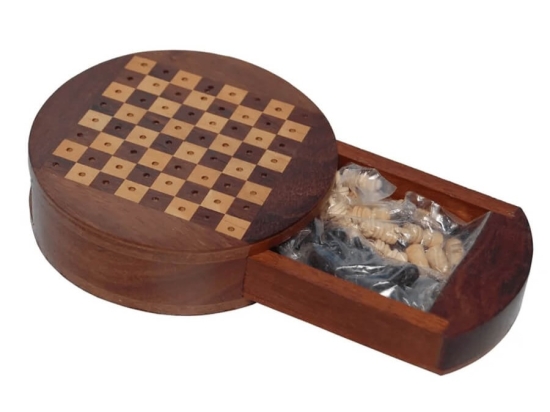 Ξύλινο mini σκάκι με συρταράκι 12x12 εκ