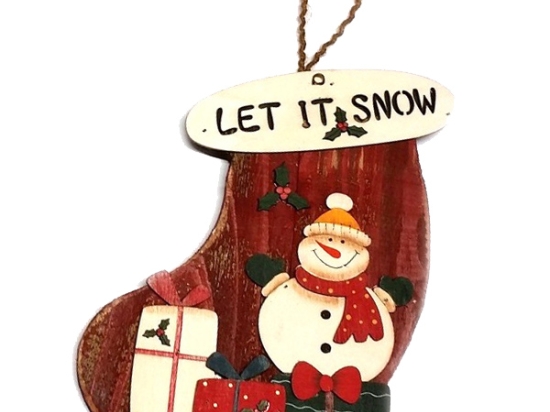 Χριστουγεννιάτικο στολίδι ξύλινη μπότα Snowman 20 εκ