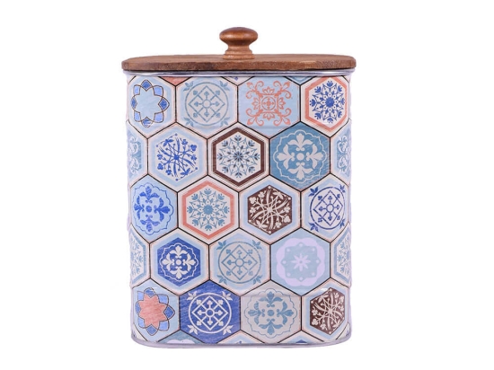 Boho μεταλλικό κουτί αποθήκευσης με ξύλινο καπάκι 18.5x13.5x8.7 εκ