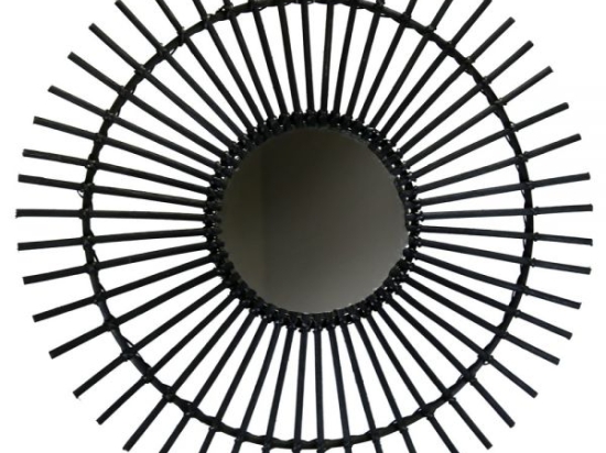 Μαύρος καθρέπτης rattan με ακτίνες σε σχήμα ήλιου 70 εκ