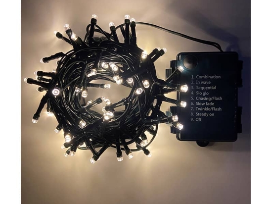 50 LED λαμπάκια μπαταρίας με πρόγραμμα σε πράσινο καλώδιο IP44 και θερμό λευκό φως 2.5μ