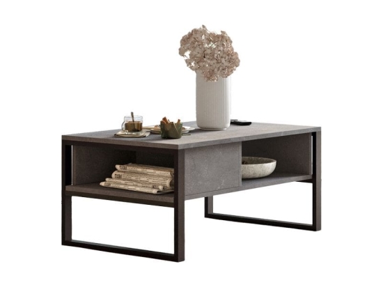 Τραπέζι σαλονιού Honora pakoworld ανθρακί antique-μαύρο 100x60x44.5εκ