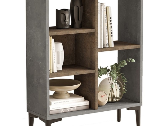 Βιβλιοθήκη χαμηλή Neville pakoworld cement-καρυδί 69x25x87.6εκ