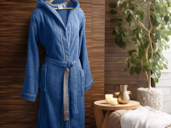 Beauty Home Μπουρνούζι με κουκούλα Art 3426 Μπλέ 2XL