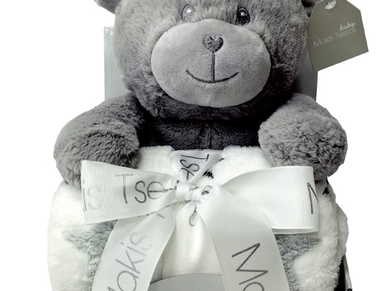 Makis Tselios Home Κουβέρτα Αγκαλιάς &amp; Λίκνου Toys Grey 80x110cm 2τμχ με Ζωάκι