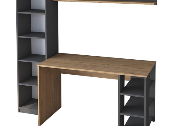 Γραφείο με βιβλιοθήκη Goldie pakoworld ανθρακί-φυσικό 160x45x161.8εκ