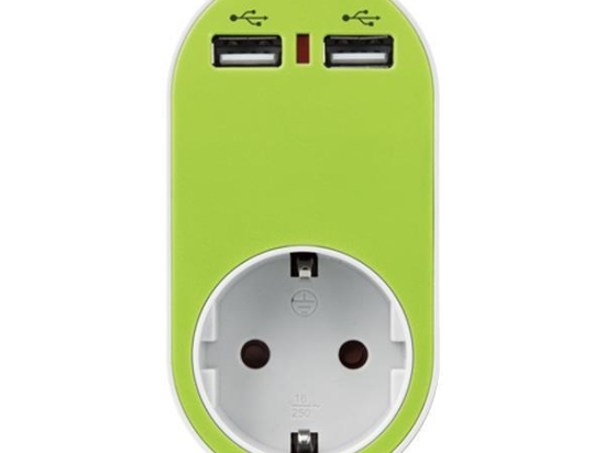 ΑΝΤΑΠΤΟΡΑΣ ΣΟΥΚΟ ΜΕ 2 USB ΠΡΑΣΙΝΟ, ΜΕ ΠΡΟΣΤΑΣΙΑ ΥΠΕΡΤΑΣΗΣ & ΠΑΙΔΙΚΗ ΠΡΟΣΤΑΣΙΑ - EUROLAMP