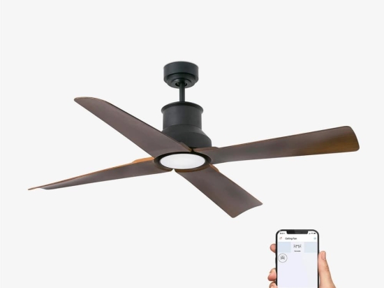 Ανεμιστήρας Οροφής Winche 33481WP-7 Smart Fan Με Φως Led 15W 3000K Και Τηλεχειριστήριο D130cm Black - Brown Faro Barcelona