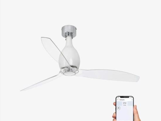 Ανεμιστήρας Οροφής Mini Eterfan 32020WP Smart Fan Με Τηλεχειριστήριο D128cm Shiny White-Transparent Faro Barcelona