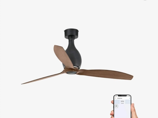 Ανεμιστήρας Οροφής Mini Eterfan 32028WP Smart Fan Με Τηλεχειριστήριο D128cm Matt Black-Walnut Faro Barcelona
