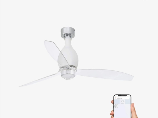Ανεμιστήρας Οροφής Mini Eterfan 32025WP-9 Smart Fan Με Φως Led 16W 3000K Και Τηλεχειριστήριο D128cm Matt White-Transparent Faro Barcelona