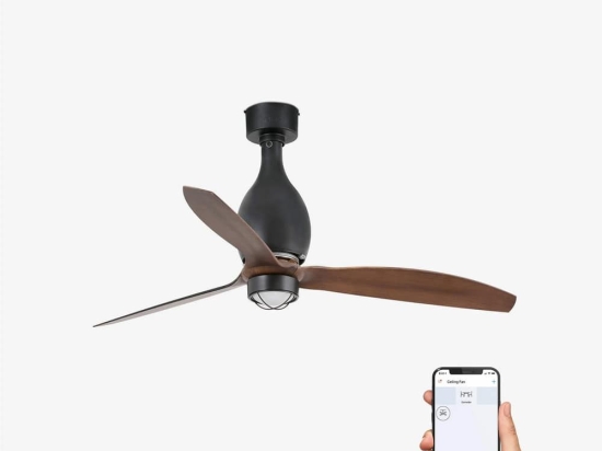 Ανεμιστήρας Οροφής Mini Eterfan 32028WP-10 Smart Fan Με Φως Led 16W 3000K Και Τηλεχειριστήριο D128cm Matt Black-Walnut Faro Barcelona