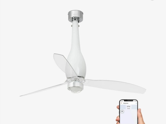 Ανεμιστήρας Οροφής Eterfan 32000WP-9 Smart Fan Με Φως Led 16W 3000K Και Τηλεχειριστήριο D128cm Shiny White-Transparent Faro Barcelona