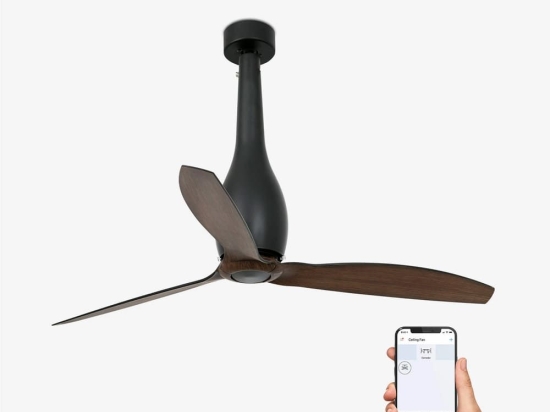 Ανεμιστήρας Οροφής Eterfan 32004WP Smart Fan Με Τηλεχειριστήριο D128cm Matt Black-Walnut Faro Barcelona