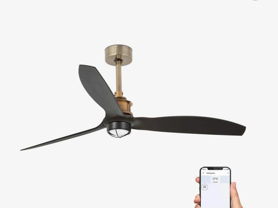 Ανεμιστήρας Οροφής Justfan 33417WP-10 Smart FanΜε Φως Led 16W 3000K Και Τηλεχειριστήριο D128cm Old Gold-Black Faro Barcelona