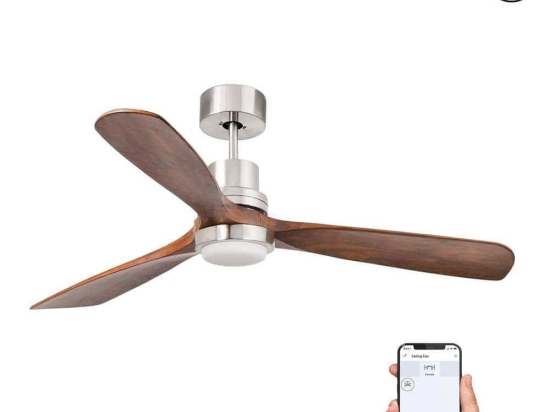 Ανεμιστήρας Οροφής Lantau-G 33518DCWP Smart Fan Με Φως Led 15W 3000K Και Τηλεχειριστήριο Φ132cm Nickel-Dark Walnut Faro Barcelona