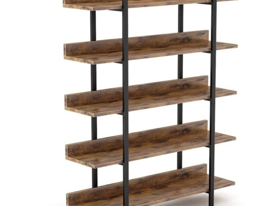 Βιβλιοθήκη Almond pakoworld καρυδί-μαύρο 119x27x185εκ