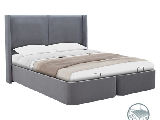 Κρεβάτι διπλό Charley pakoworld ύφασμα γκρι λιλά 160x200εκ
