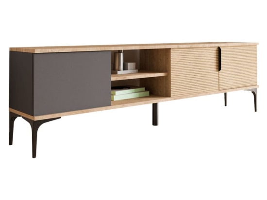 Έπιπλο τηλεόρασης Kowel pakoworld μελαμίνης ανθρακί-oak 180x34x51εκ