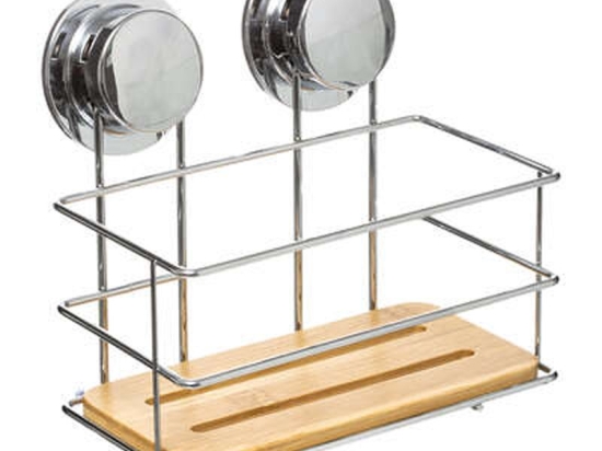 Ραφιέρα Rect pakoworld INOX με βεντούζες χρώμα φυσικό 19.5x12.5x18.5εκ