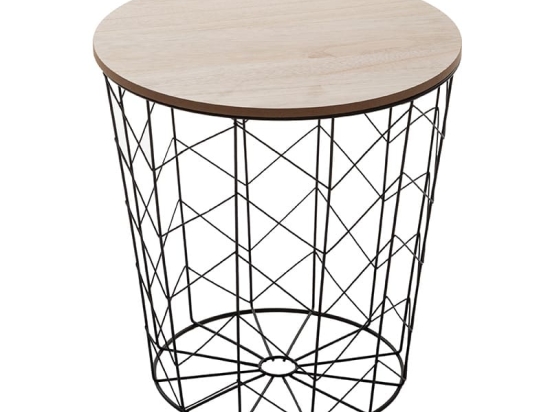 Βοηθητικό τραπέζι σαλονιού Cabel pakoworld oak-μαύρο Φ37.5x37εκ