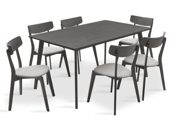 Tραπεζαρία Benson - Toto pakoworld σετ 7τμχ rustic grey - ύφασμα γκρι 150x90x75εκ