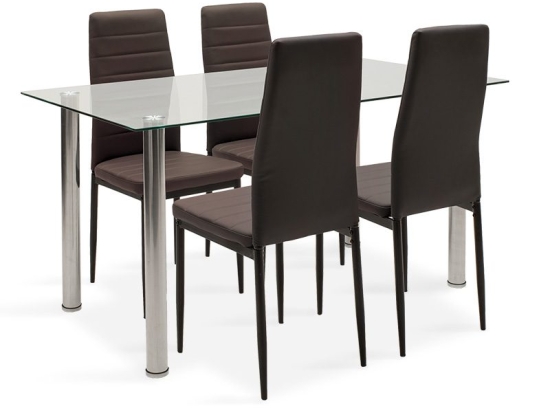 Τραπεζαρία Hazel-Parker pakoworld σετ 5τμχ γυάλινη με καφέ pu 140x80x75εκ