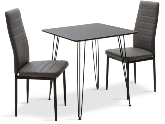 Τραπεζαρία Jade-Parker pakoworld σετ 3τμχ MDF μαύρο με pu ανθρακί 70x70x75εκ