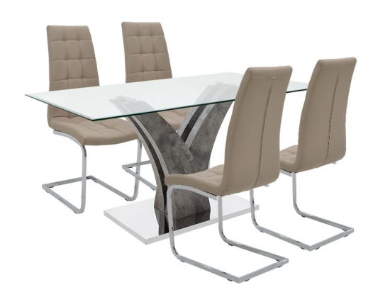 Τραπεζαρία Gull-Darrell pakoworld σετ 5τεμ γυαλί 10mm γκρι-μόκα 150x90x76εκ