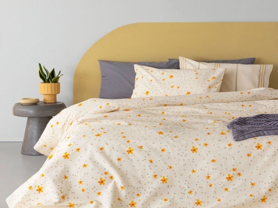 Σεντόνια FL6208 (Σετ 4τμχ) Ecru-Yellow Palamaiki King Size 265x275cm 100% Βαμβάκι