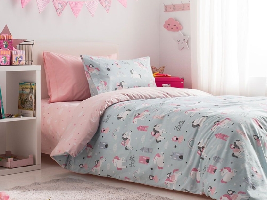 Σεντόνια Παιδικά Unicorn Σετ 3τμχ Μονά Pink Vesta Home Μονό 100% Βαμβάκι
