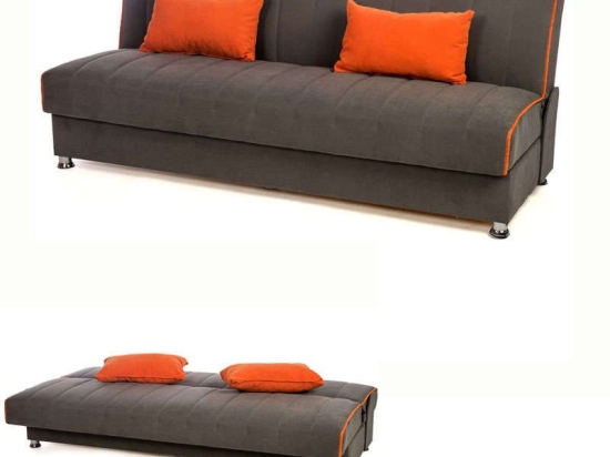 Καναπές Κρεβάτι 3Θέσιος New Leon 190x85x83cm Φ7 Γκρι Με Πορτοκαλί Ρίγα 51/47 828-25-343 Ύφασμα