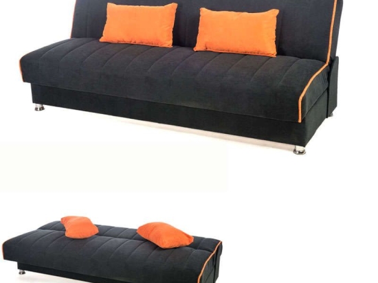 Καναπές Κρεβάτι 3Θέσιος New Leon 190x85x83cm Φ7 Μαύρος Με Πορτοκαλί Ρίγα 53/47 828-25-341 Ύφασμα