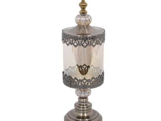 Κηροπήγιο Γυάλινο Με Καπάκι 373-92-261 45cm Bronze Μέταλλο,Γυαλί