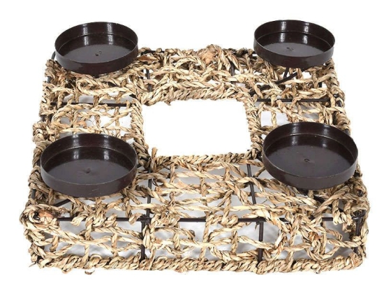 Κηροπήγιο 373-91-765 4 Θέσεων 25x25cm Black-Natural Ψάθα