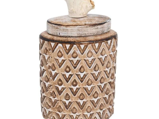 Βάζο Διακοσμητικό Με Καπάκι 19077 16x10.5x22.5cm Beige-Brown 1-0040-00-003 Etiquette Κεραμικό