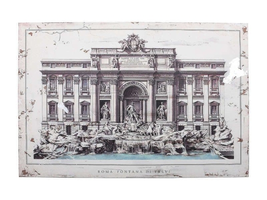 Πίνακας "Fontana Di Trevi" 120x3.5x80cm Beige-Brown 1-159-92-003 Etiquette Οριζόντιοι Ξύλο