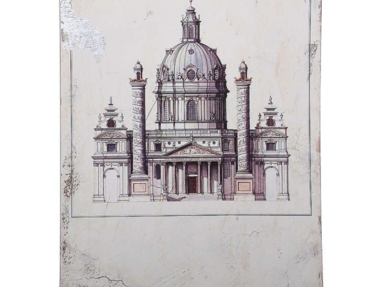 Πίνακας "Wien Karlskirche" 40x2.7x30cm Beige-Brown 1-159-92-007 Etiquette Κάθετοι Ξύλο