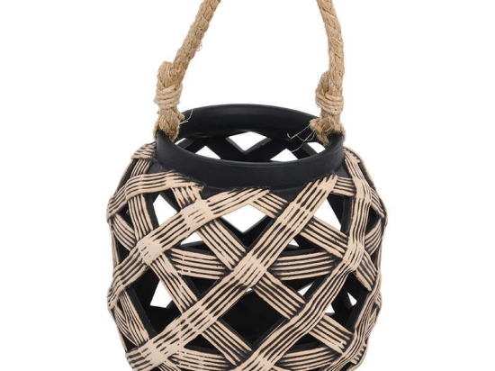 Φανάρι 19077 17.5x17.5x17.5cm Beige-Black 1-0040-00-008 Etiquette Κεραμικό