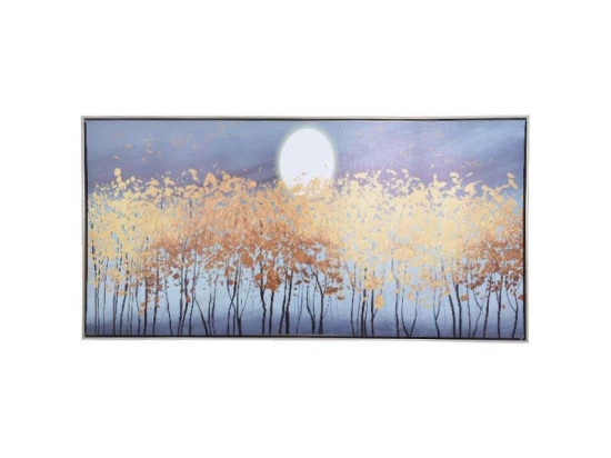Κάδρο Trees With Moon 373-00-475 60x3x120cm Blue-Gold Οριζόντιοι Καμβάς
