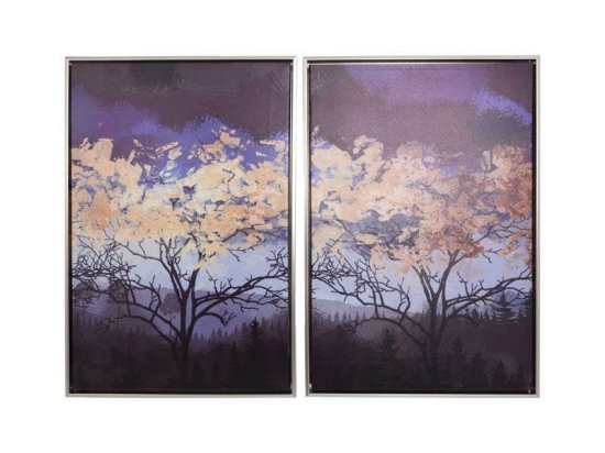 Κάδρο   Trees Blue Sky 373-00-479 40x3x60cm Dark Blue-Brown Σετ 2τμχ Κάθετοι Καμβάς