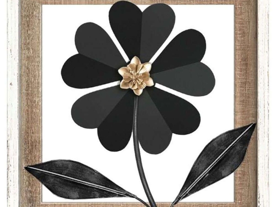 Διακοσμητικό Τοίχου Flower 125-222-352 30,5x3x30,5cm Black-White Μέταλλο,Ξύλο