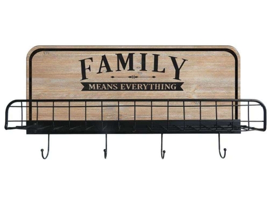 Κρεμάστρα Τοίχου Με Ράφι Family 60x12x31cm Natural-Black Μέταλλο,Ξύλο
