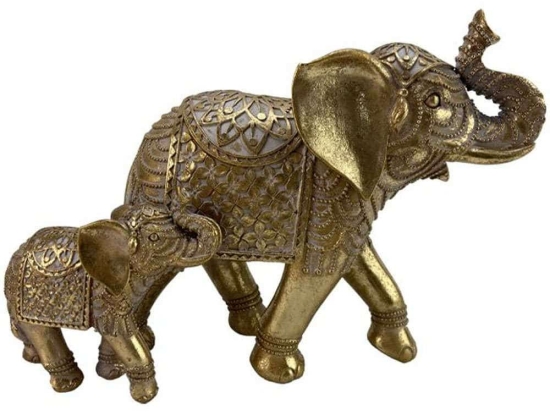 Διακοσμητικοί Ελέφαντες Mom & Baby 26x10,5x18,5cm Gold Πολυρεσίνη