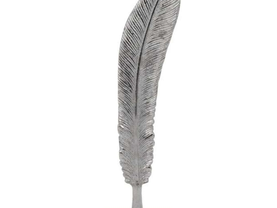Διακοσμητικό Φτερό Leaf 934-123-011 16x7,5x32cm Nickel-Natural Ξύλο,Αλουμίνιο